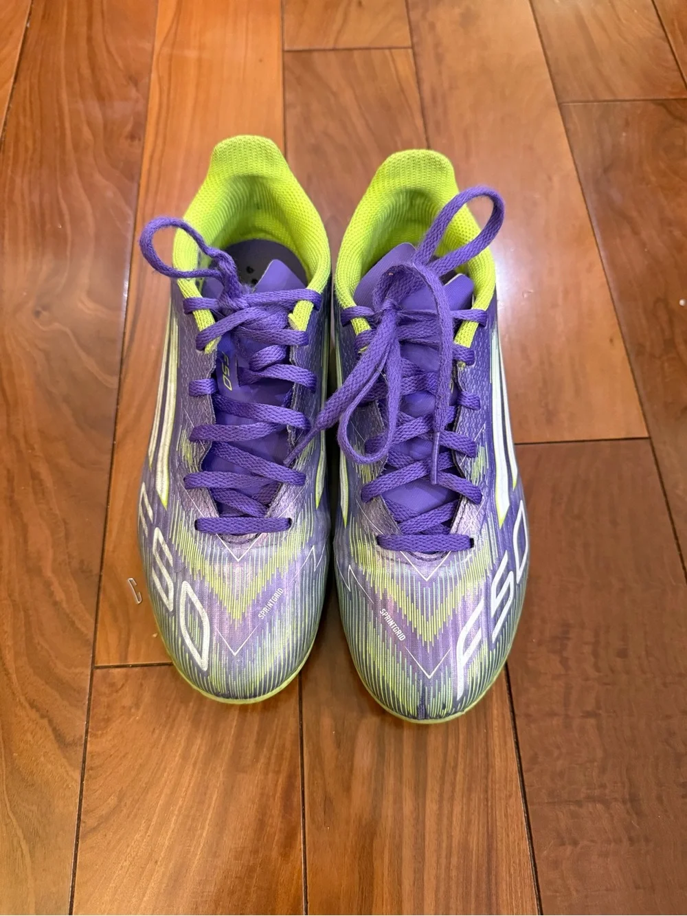 adidas Kids Purple and Neon Green Soccer Cleats